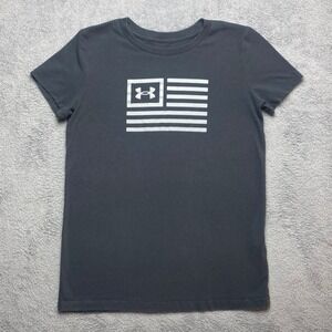 Under Armour T-Shirt Womens XS Freedom Flag Black Gray Graphic Tee American Flag
